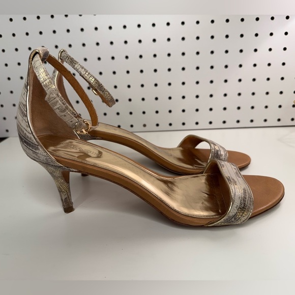 COACH Brown, Gold & White Snakeskin Embossed Round Toe Kitten Heel Shoes Size 9B - Picture 7 of 17